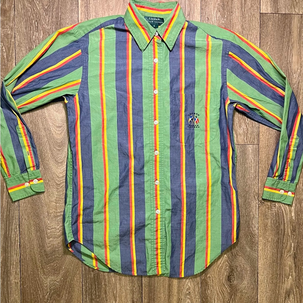 Lauren Ralph Lauren Flag Logo Striped shirt Multi Color Womens Vintage